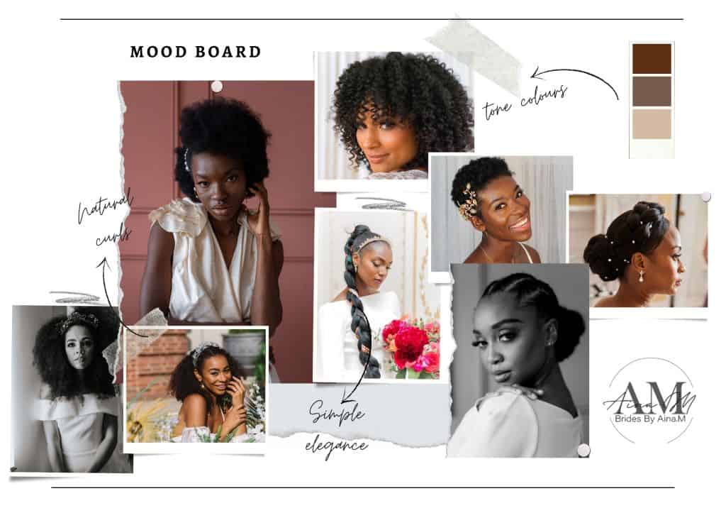 Brides by Aina.M natural makeup mood board for mixed race, black, and dark skin makeup inspiration.